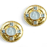Elizabeth Locke 19K Gold earrings with Venetian Glass gemstones on a white background