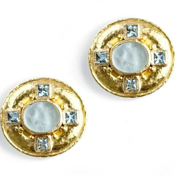 Elizabeth Locke 19K Gold earrings with Venetian Glass gemstones on a white background