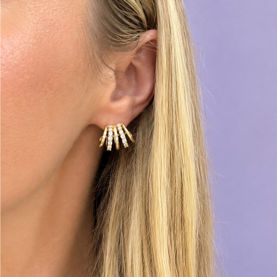 Kwiat 18K yellow gold Lyric Alternating 5 row huggie earrings with diamonds
