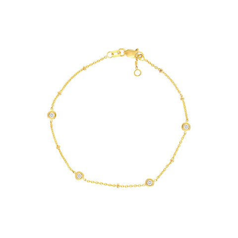 14k Yellow Gold Diamond Bezels and Beads Bracelet