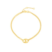 14k Yellow Gold Double Chain Bracelet with Puff Mariner Element