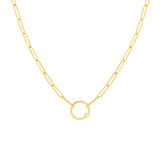 14K Yellow Gold Bezel Diamond Ring Paper Clip Necklace