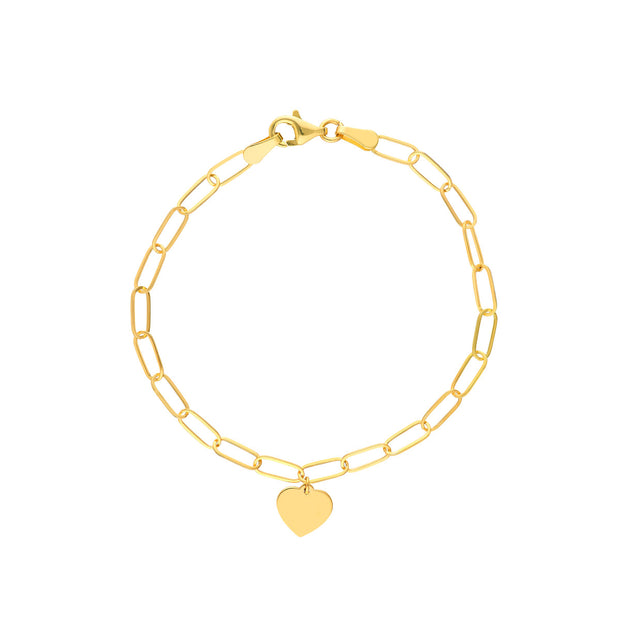 14k Yellow Gold Heart Charm Paper Clip Bracelet