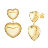 14K Yellow Gold Double Puff Heart Earrings