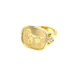 Medium size Finn Ring with Dog engraving and side diamonds
