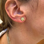 18K Yellow Gold Flower Design Single Diamond Studs 