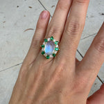 Moonstone, Emerald and Diamond Ring
