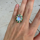 Moonstone, Emerald and Diamond Ring