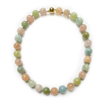 Necklace with multicolored beads on a white background