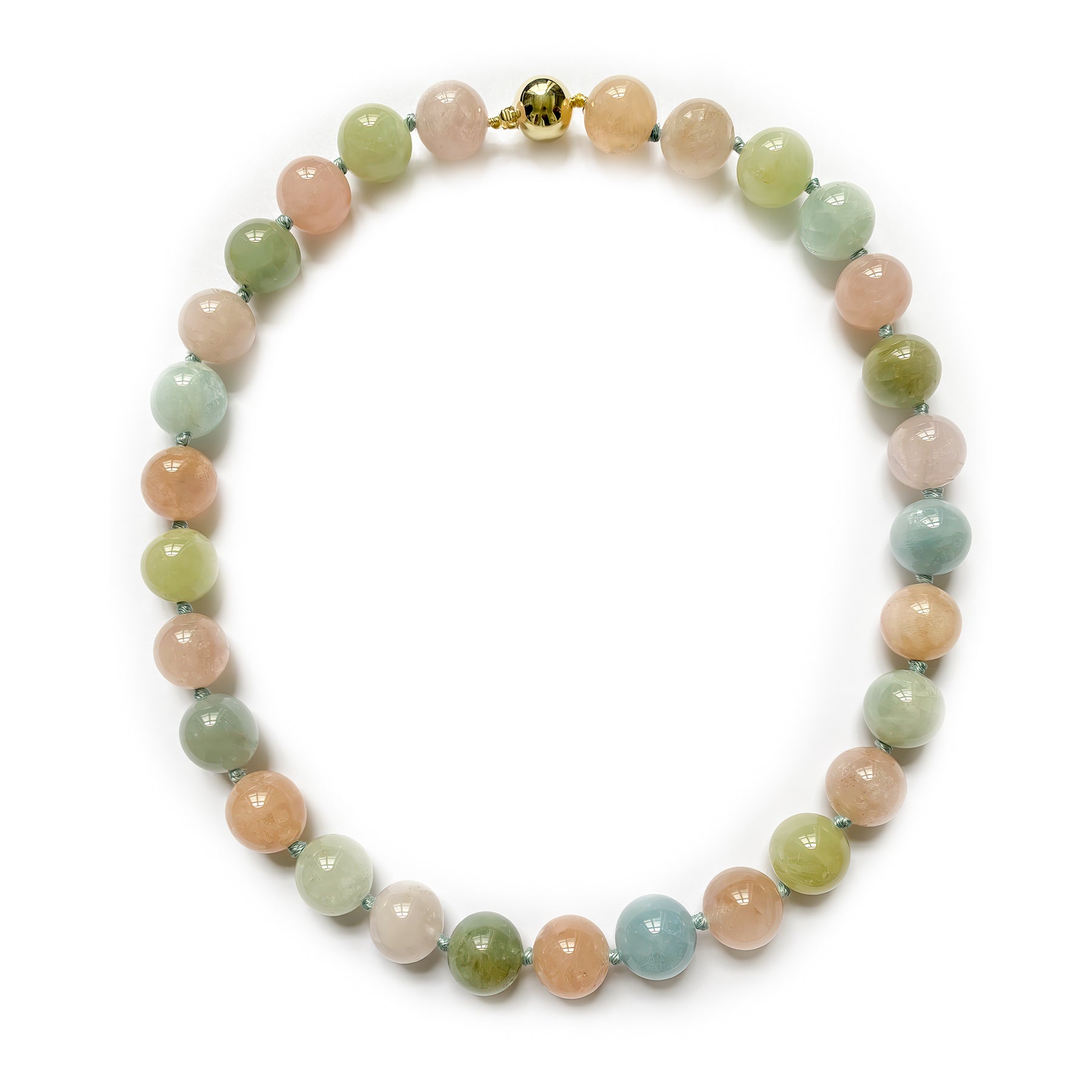 Necklace with multicolored beads on a white background