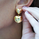 14K Yellow Gold Double Puff Heart Earrings