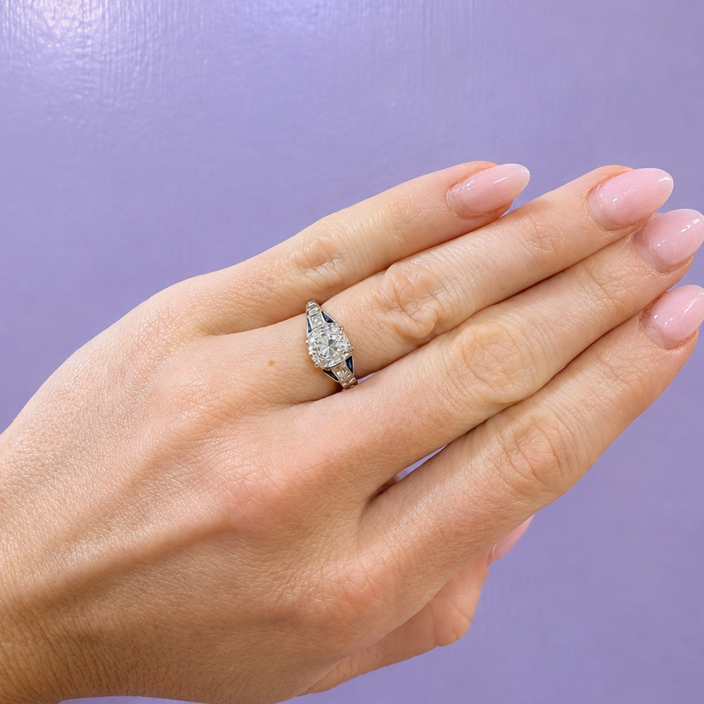 Estate Old European Cut Diamond Ring with Sapphires