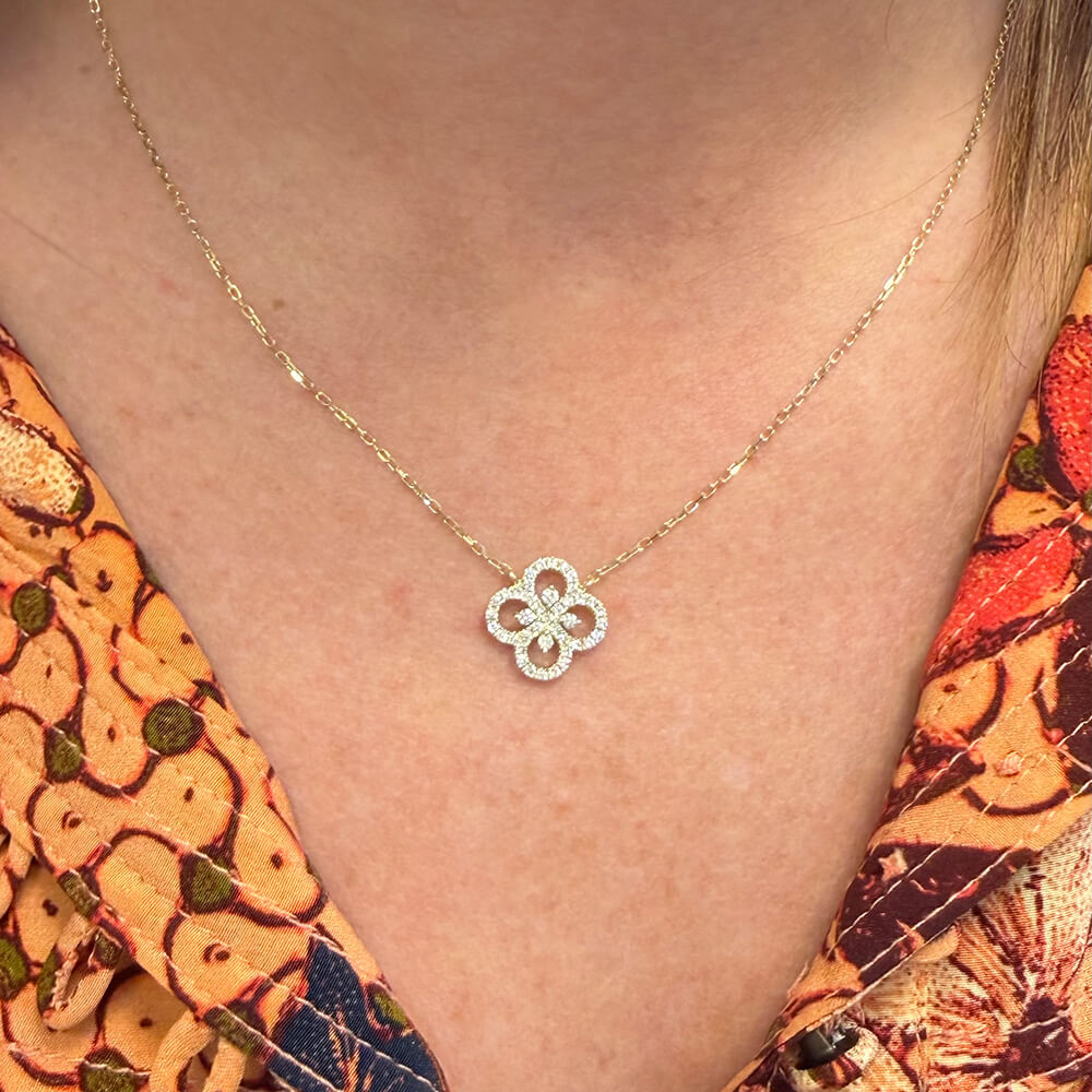 Open Clover Pendant Necklace with Diamonds