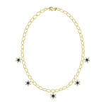 Gold necklace with diamond and sapphire gemstones