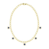 Gold necklace with diamond and sapphire gemstones