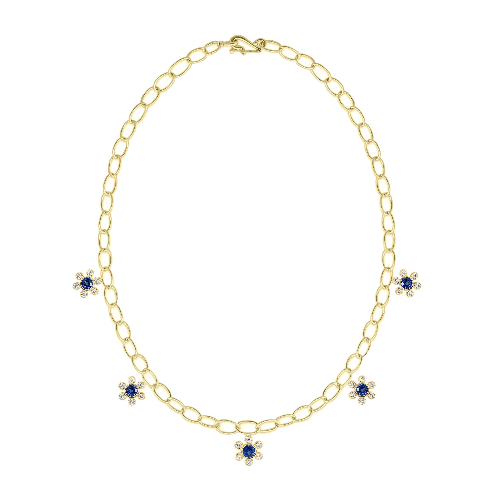 Gold necklace with diamond and sapphire gemstones