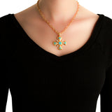 Elizabeth Locke 19K Yellow Gold Sleeping Beauty Turquoise Maltese Cross Pendant