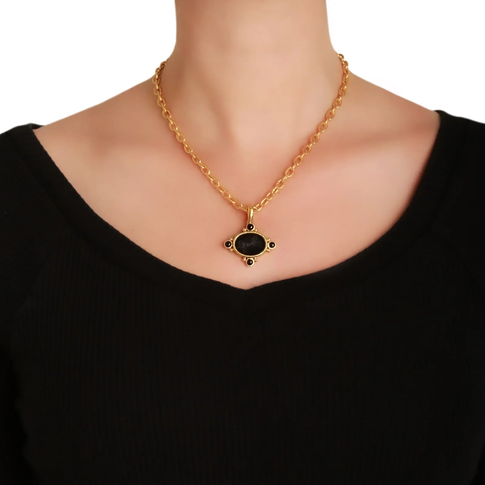 Elizabeth Locke Onyx Rearing Horse Pendant 