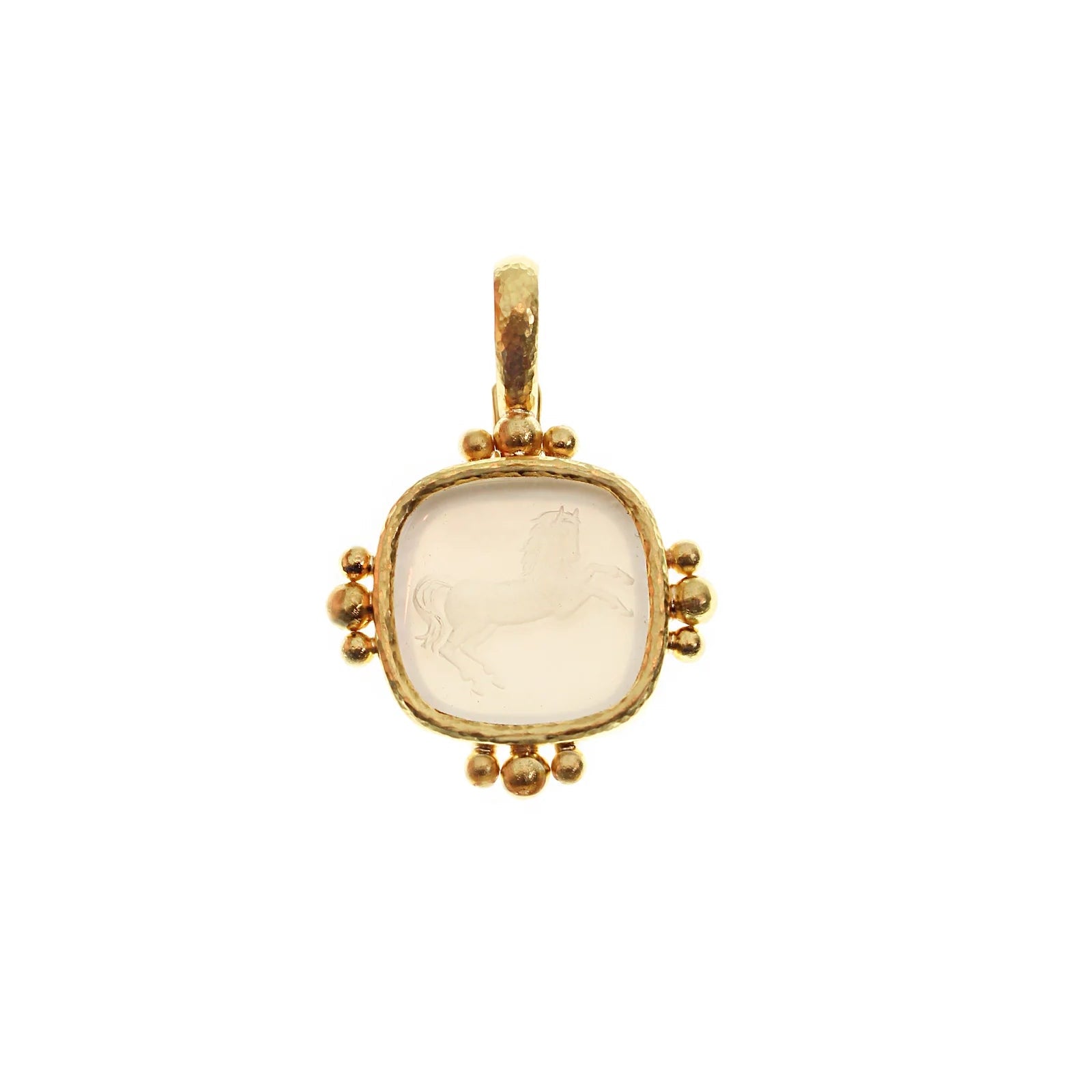 Elizabeth Locke Rock Crystal 'Flat Rearing Horse' Pendant in 19k yellow gold