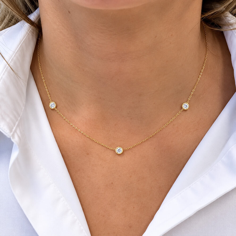 18K yellow gold 'Parker' 3 Station Diamond Necklace, 0.60 carats