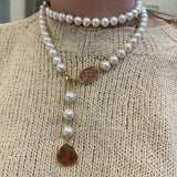 Pearl and Pink Tourmaline necklace on model
