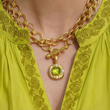 19K Gold necklace with a green Peridot gemstone pendant 