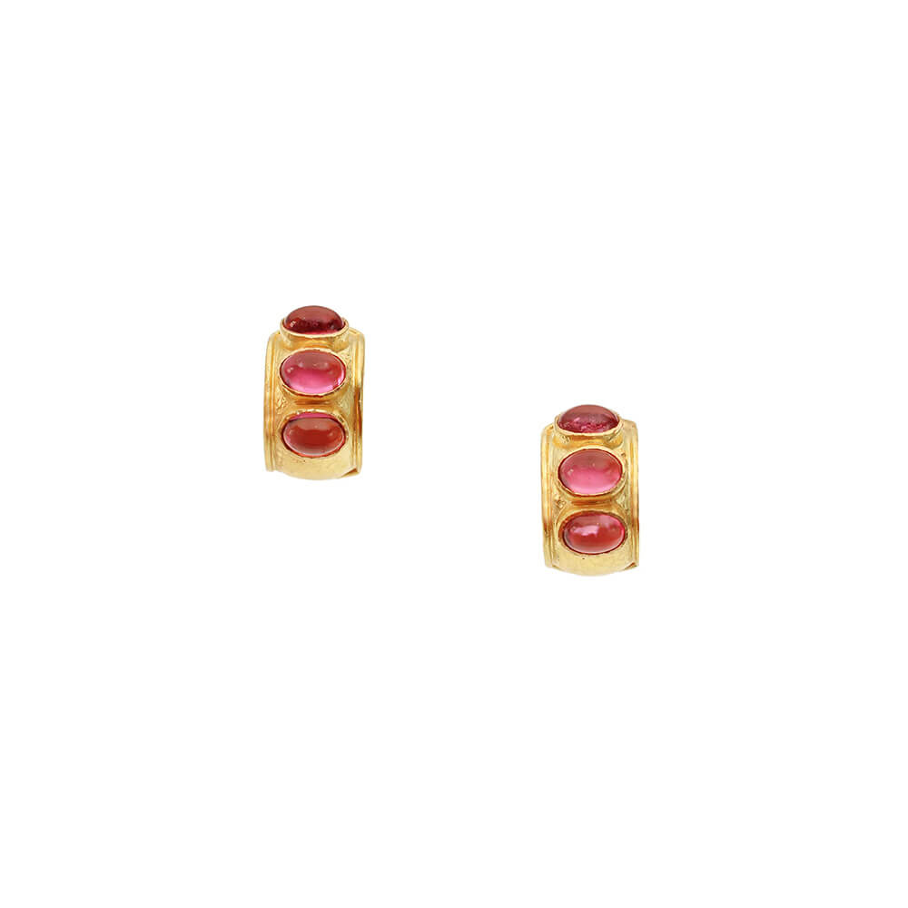 Elizabeth Locke 19k Yellow Gold Pink Tourmaline Curved Wide Hoop Earrings