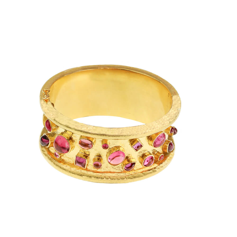 Elizabeth Locke 19k yellow gold Pink Tourmaline and Rhodolite Confetti Bangle Bracelet