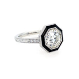 Side View of Round Diamond Engagement Ring with Onyx Detail