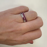 woman wearing platinum Ruby and Diamond rings