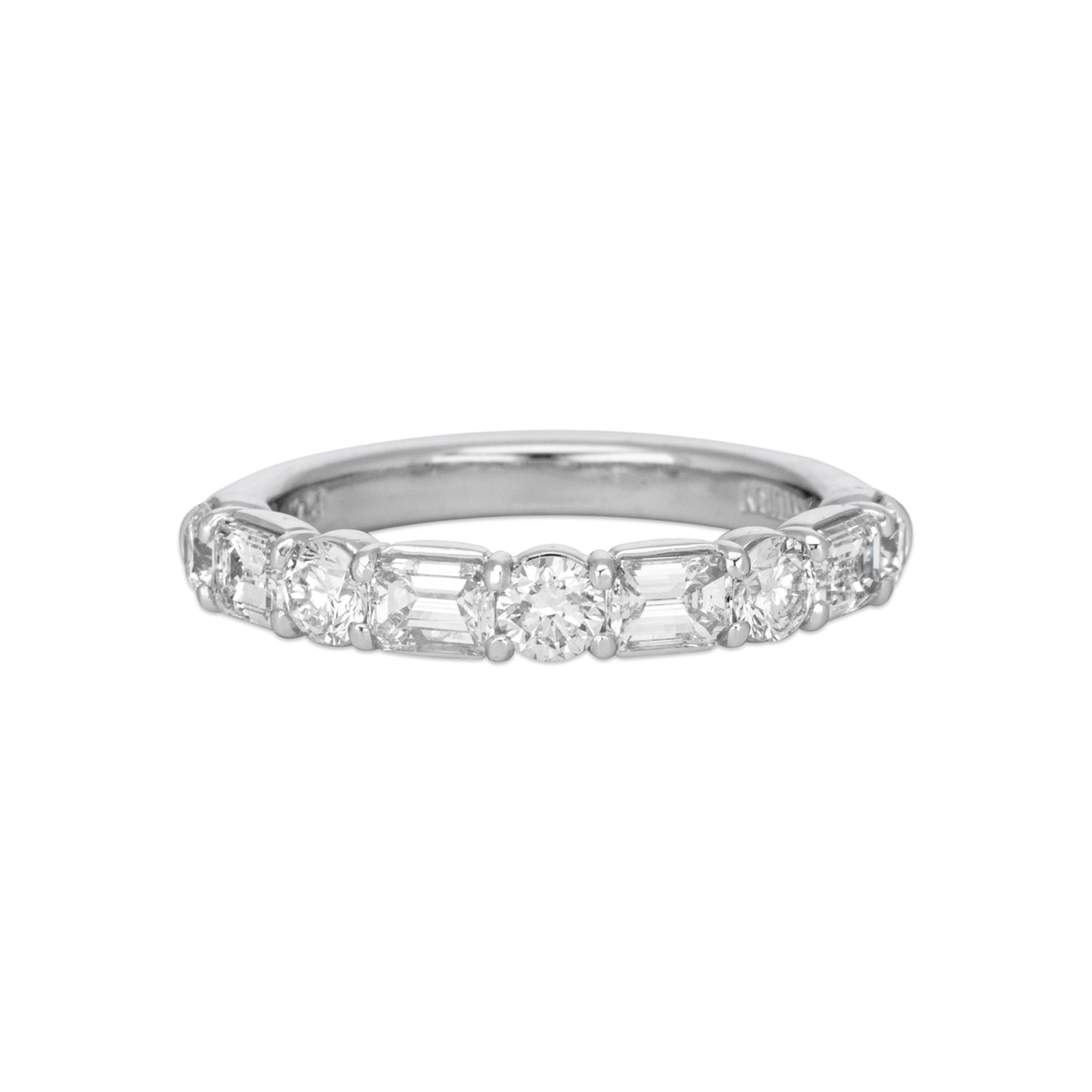 Alternating Round and Baguette Diamond Band Ring, 1.5 Carats
