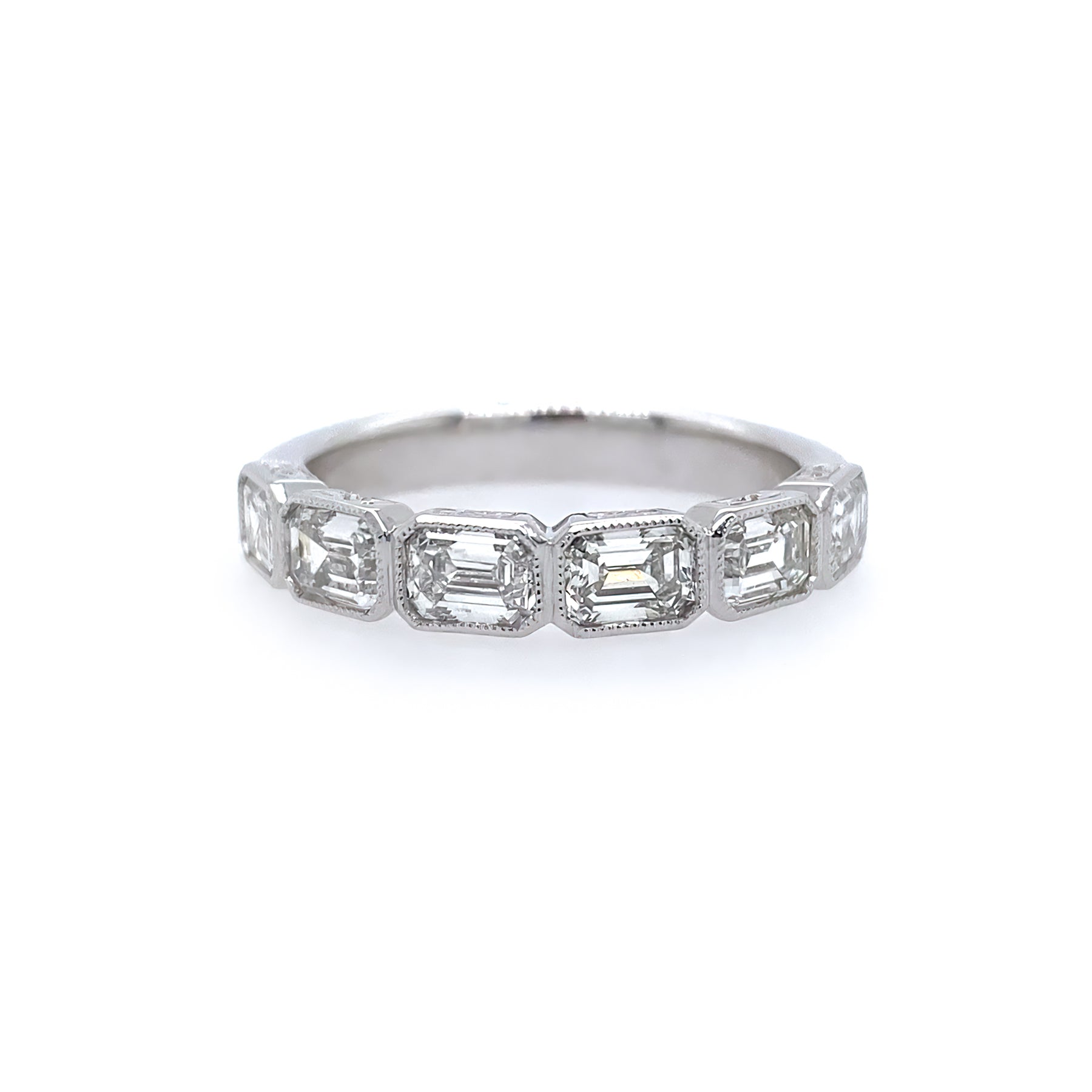 Platinum Emerald Cut Bezel Diamond Band Ring