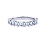 A platinum emerald cut diamond half eternity band with multiple diamonds