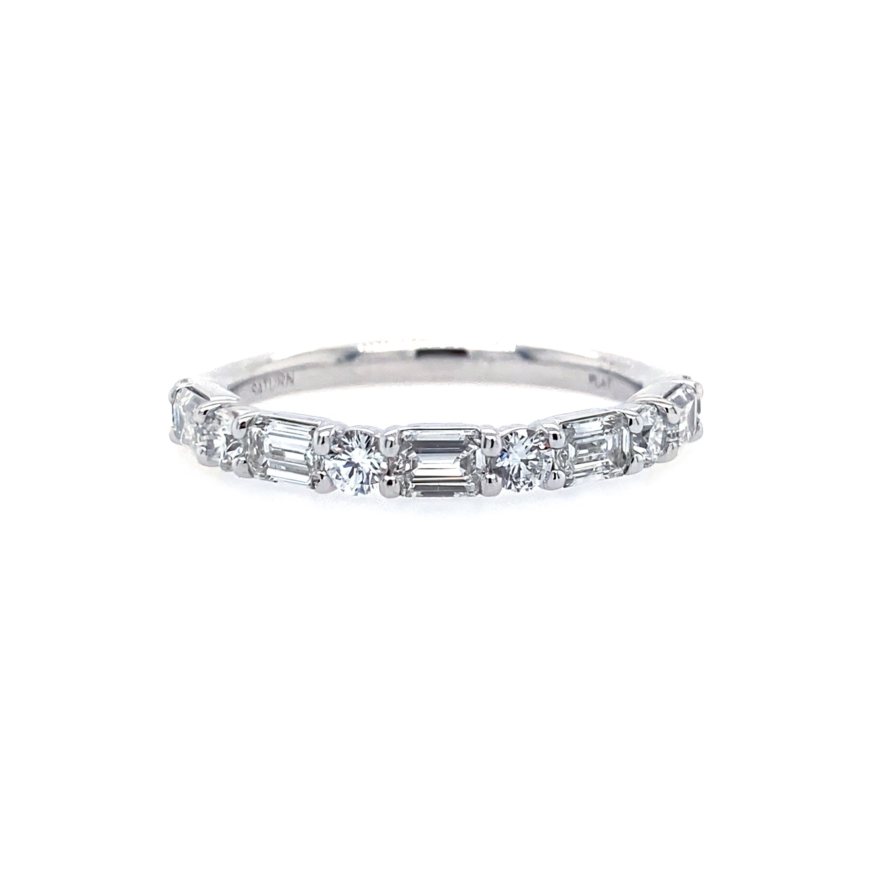 Platinum Alternating Round and Baguette Diamond band ing