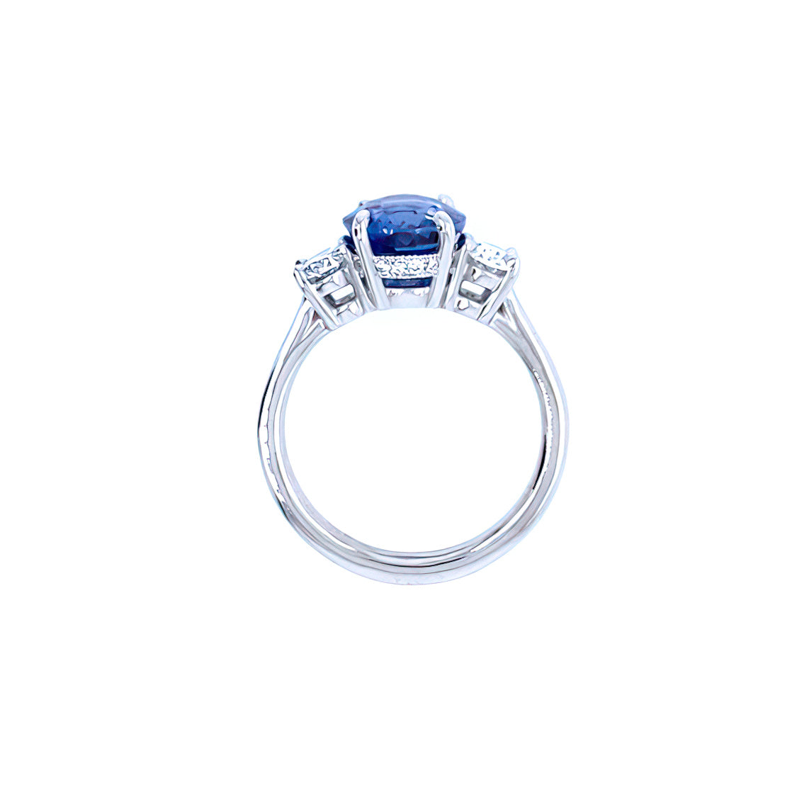 Platinum Oval Sapphire and Diamond Three Stone Ring