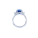 Platinum Oval Sapphire and Diamond Three Stone Ring