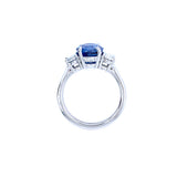 Platinum Oval Sapphire and Diamond Three Stone Ring