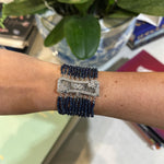 Estate Sapphire Beaded Bracelet with a Platinum clasp on model