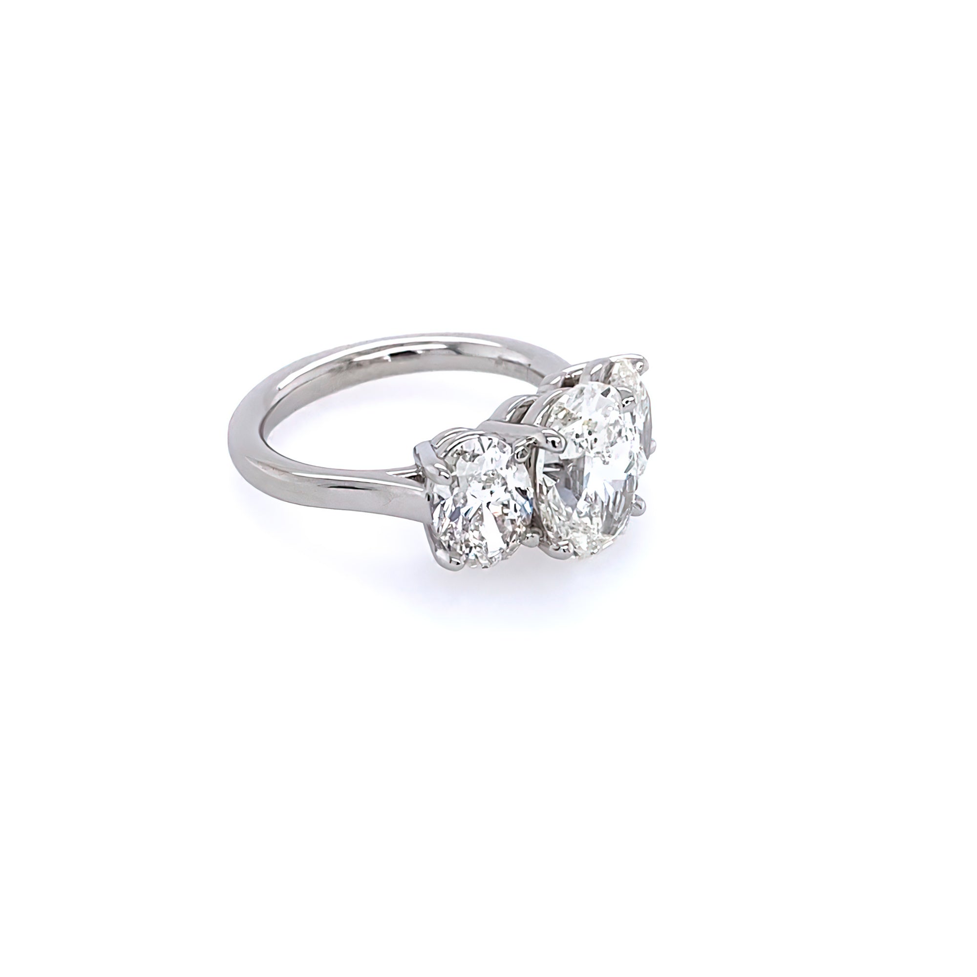 Platinum Three Stone Oval Cut Diamond Ring
