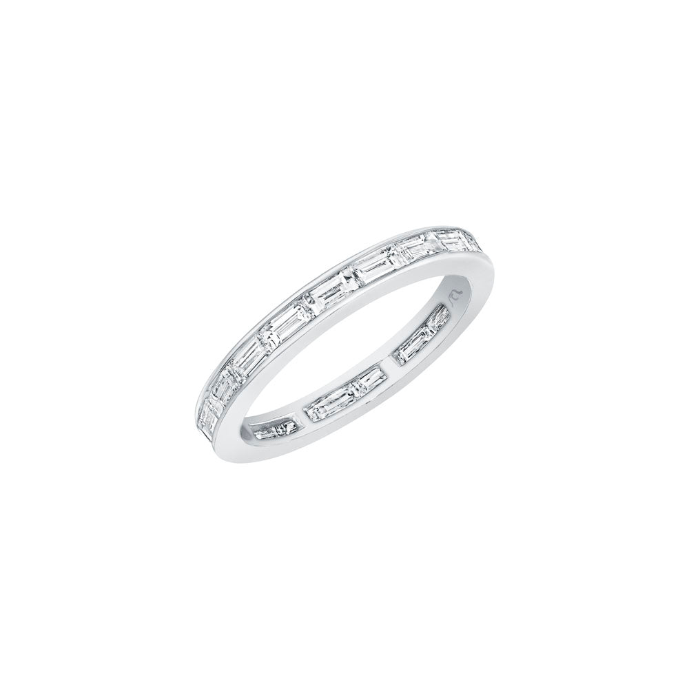 Platinum eternity band ring with baguette diamonds