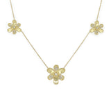 Small Pave Diamond 3 Station Flower Necklace