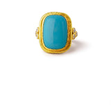 Elizabeth Locke 19K Yellow Gold Sleeping Beauty Turquoise Ring with Diamond Triads