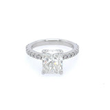 Custom Radiant Cut Diamond Solitaire Engagement Ring with Diamond Band in Platinum
