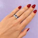 Round Diamond and Sapphire Shared Prong Band Ring in Platinum