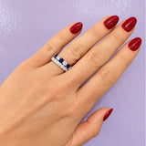 Round Diamond and Sapphire Shared Prong Band Ring in Platinum