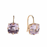 18K Yellow Gold Lavender Cushion Cut Amethyst Earrings