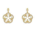 A pair of 18K yellow gold diamond drop earrings in a scalloped clover design