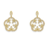 A pair of 18K yellow gold diamond drop earrings in a scalloped clover design
