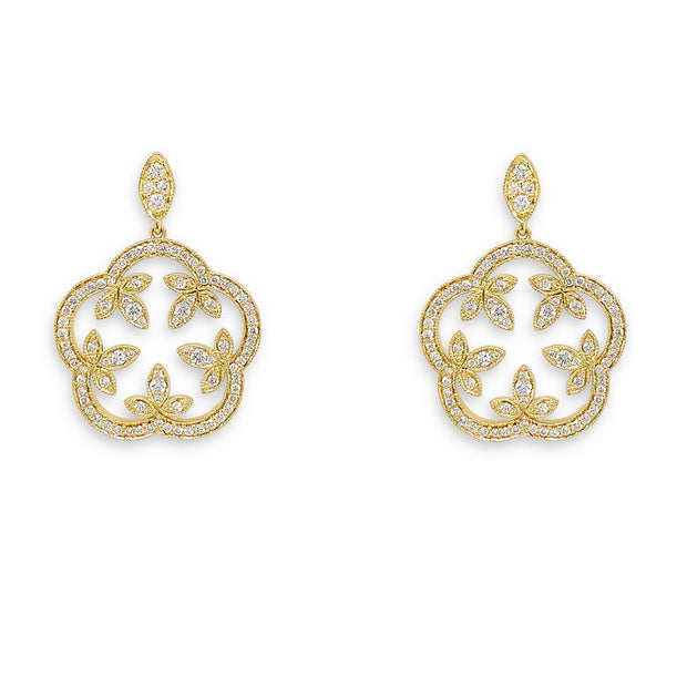 LPL Signature Collection 18K Yellow Gold and Scalloped Clover Diamond Drops