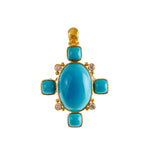Turquoise pendant with gold accents on a white background